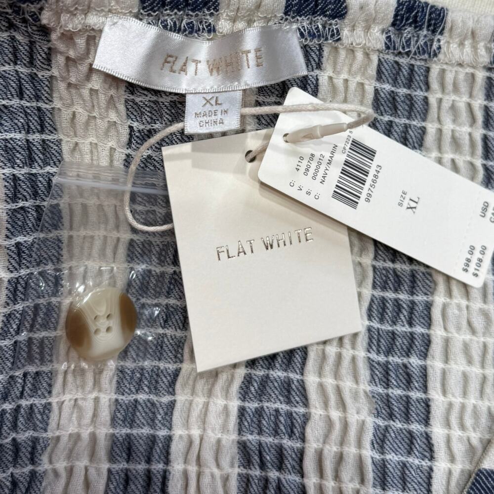 Anthropologie Flat White Striped Strapless Button-Front Cropped Tube Top XL - Picture 4 of 8